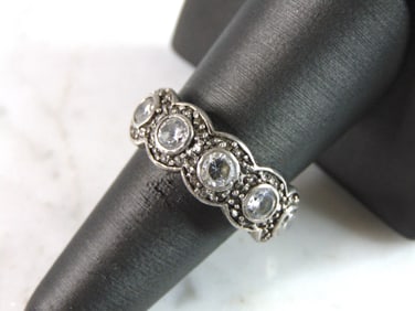 Womens Vintage Estate Sterling Silver Modernist CZ Ring