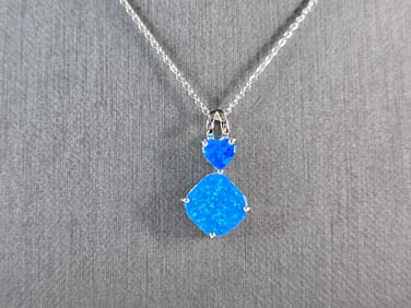Womens Sterling Silver Blue Opal Modernist Heart Pendant Necklace