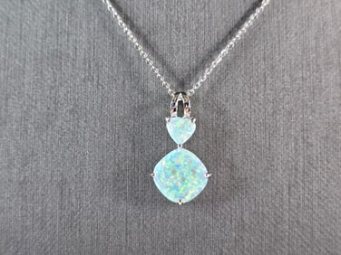 Womens Sterling Silver Opal Modernist Heart Pendant Necklace