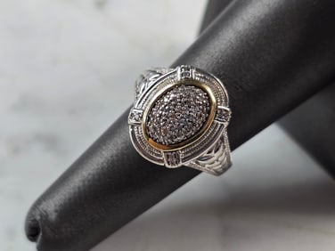 Womens Vintage Estate Sterling Silver 14k Gold Diamond Ring