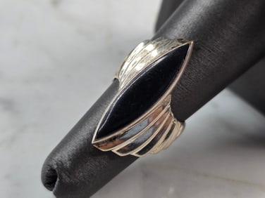 Womens Vintage Estate Sterling Silver Art Deco Onyx Ring