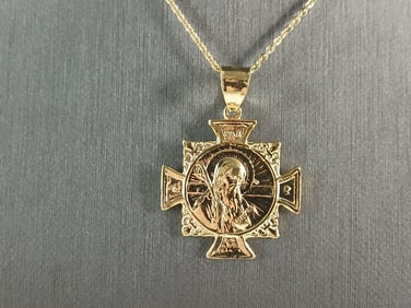 Womens Sterling Silver Gold Tone St Benedict Cross Pendant Necklace