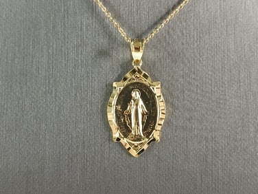 Womens Sterling Silver Gold Tone Virgin Mary Pendant Necklace