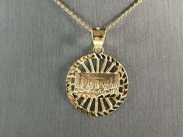 Sterling Silver Gold Tone Religious Last Supper Pendant Necklace