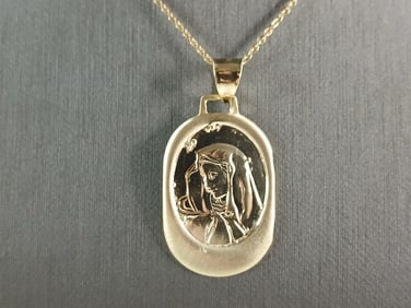 Womens Sterling Silver Gold Tone Virgin Mary Pendant Necklace