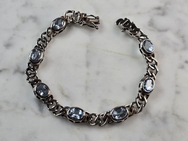 Womens Vintage Estate Sterling Silver Topaz Bracelet