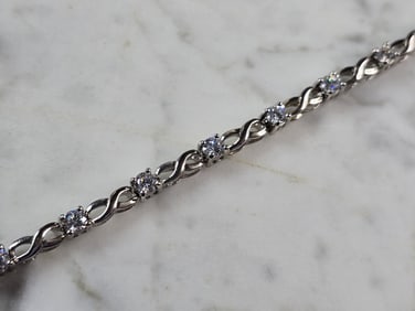 Womens Vintage Estate Sterling Silver CZ Tennis Bracelet