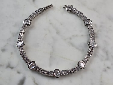 Womens Vintage Estate Sterling Silver CZ Anklet Tennis Bracelet