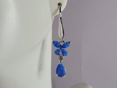 Womens Sterling Silver Blue Opal Butterfly Earrings