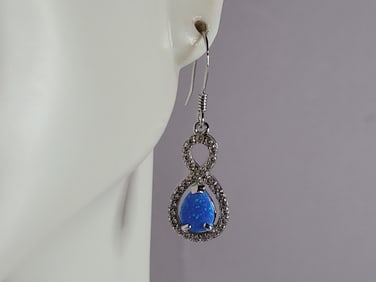 Womens Sterling Silver Modernist Blue Opal Earrings