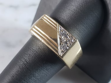 Mens Vintage Estate 14K Yellow Gold Diamond Ring