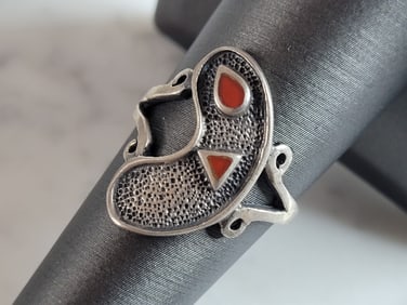 Womens Sterling Silver Modern Abstract Coral Ring