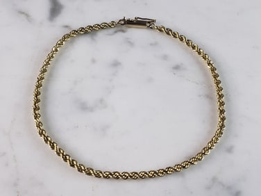 Womens Vintage Estate 14K Yellow Gold Rope Bracelet