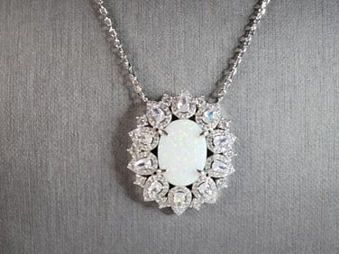 Womens Estate Sterling Silver Modernist Opal Necklace