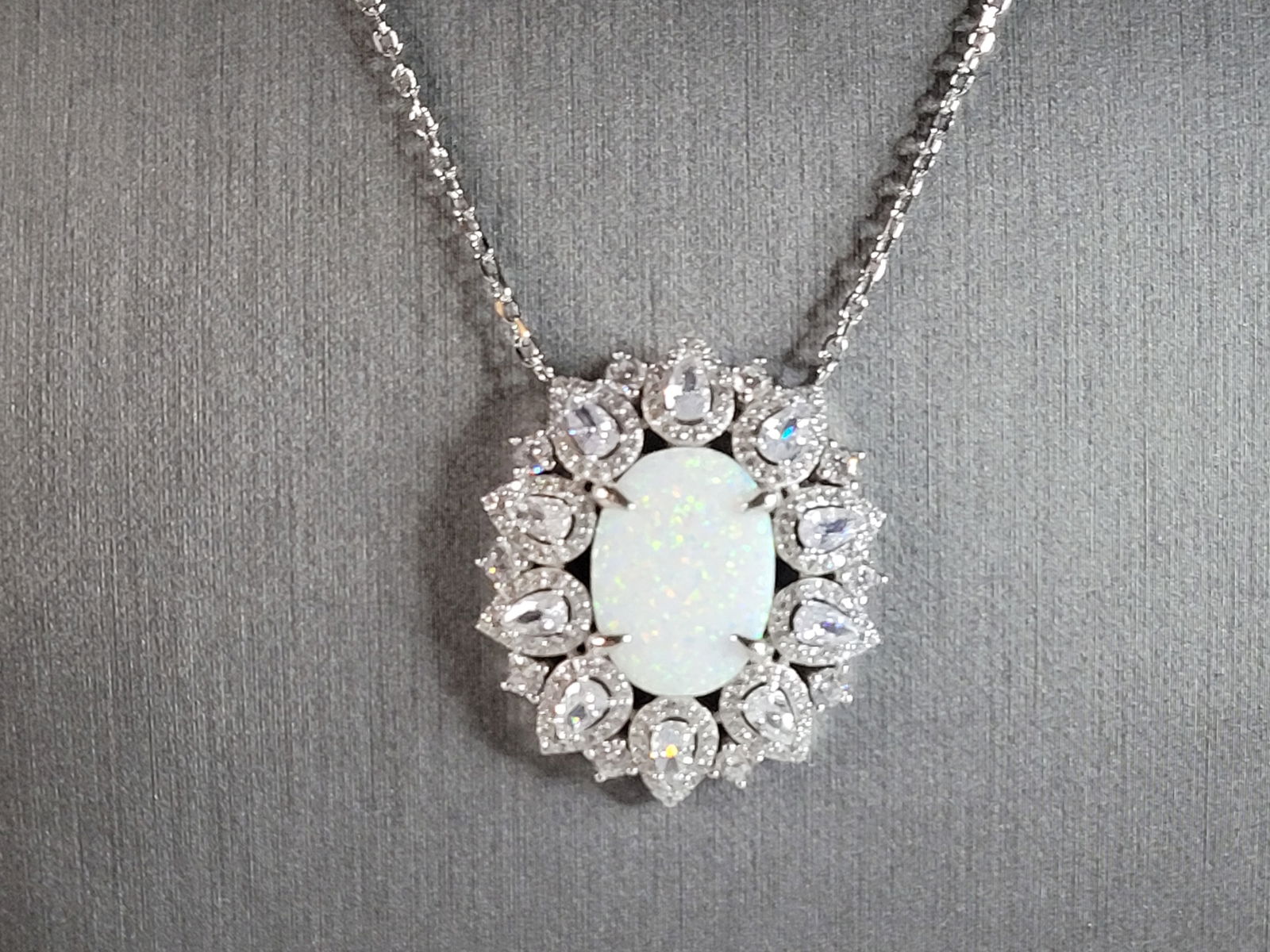 Womens Estate Sterling Silver Modernist Opal Necklace (1 of 3)