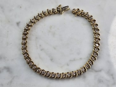 Womens Vintage Estate 14K Gold Diamond Tennis Bracelet