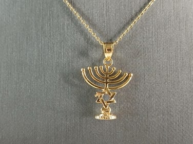 Sterling Silver Gold Tone Jewish Judaica Candelabra Pendant Necklace