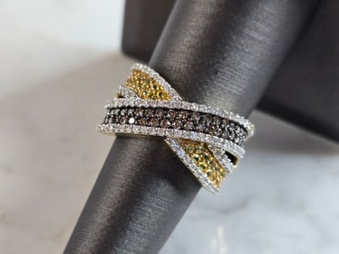 Womens Estate 14K Yellow Gold Sapphire White Chocolate Diamond Ring