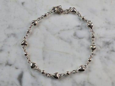 Womens Vintage Estate Sterling Silver Heart Anklet Bracelet
