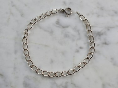 Womens Vintage Estate Sterling Silver Chain Link Charm Bracelet