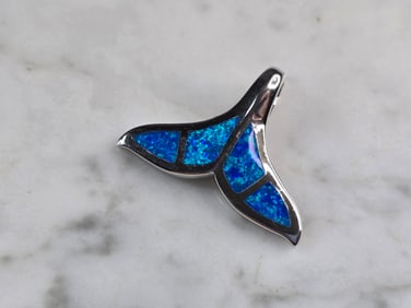 Womens Sterling Silver Blue Opal Modernist Whale Pendant