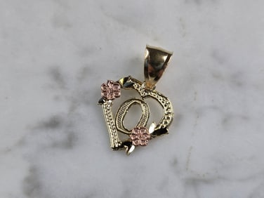 Womens 10K Yellow & Rose Gold Initial Letter " Q "  Heart Pendant