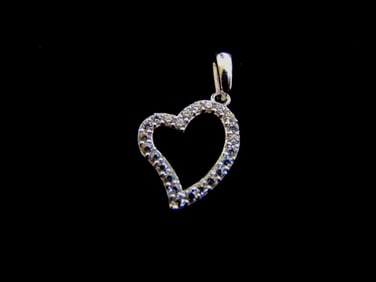 Womens Vintage 14k White Gold Heart Pendant w/ CZ
