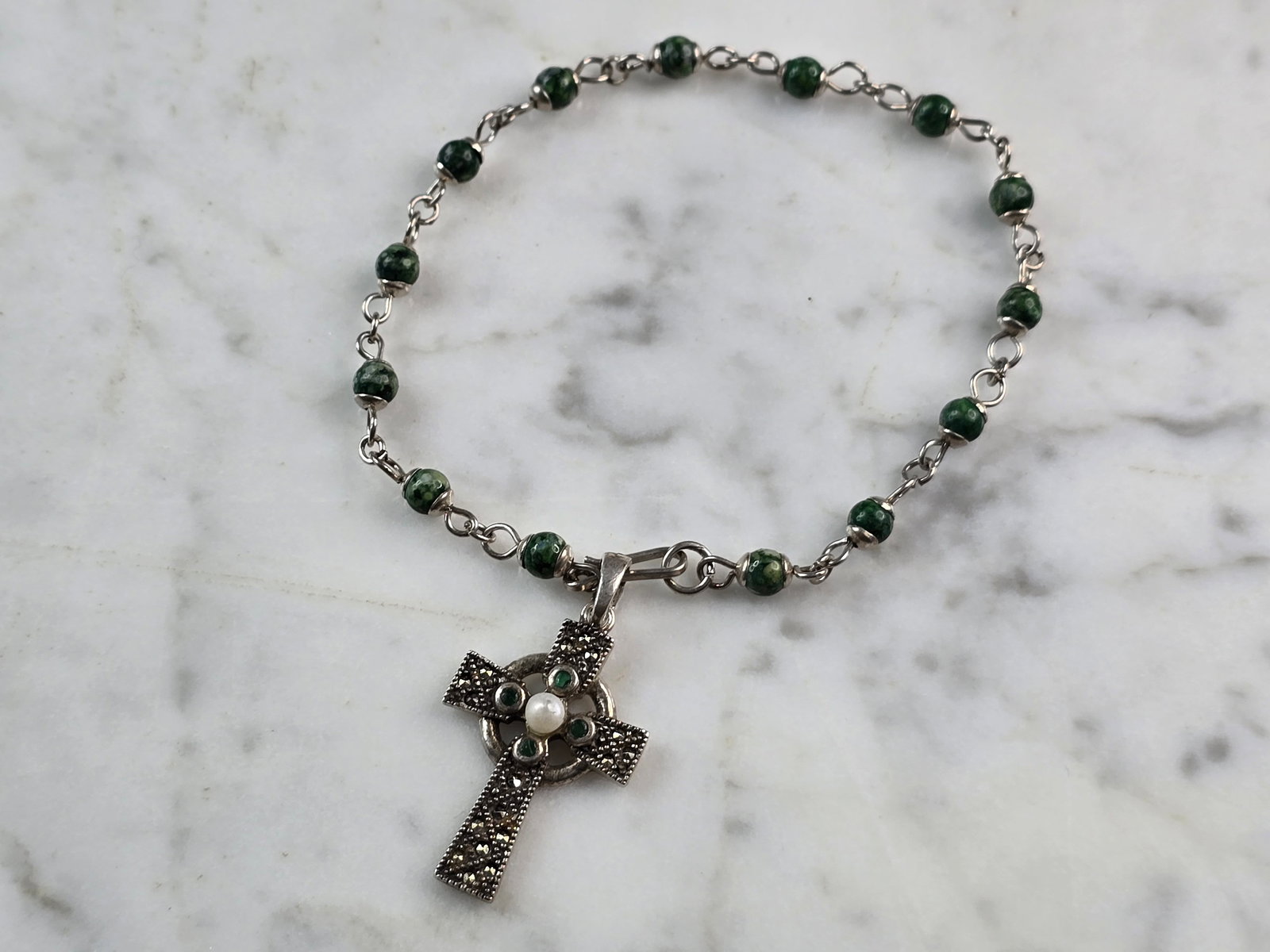 Womens Vintage Solvar Sterling Silver Beaded Celtic Cross Bracelet (1 of 5)