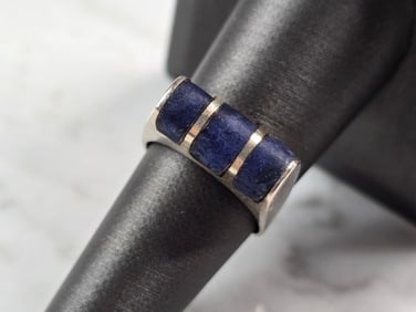 Womens Vintage Estate Sterling Silver Lapis Lazuli Stone Ring