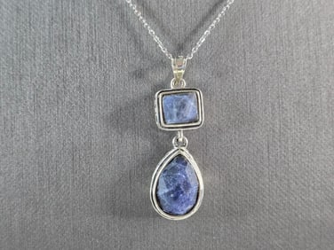 Womens Estate Sterling Silver Natural Sapphire Pendant Necklace