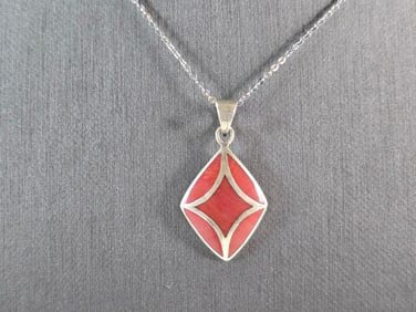 Womens Estate Sterling Silver Enamel Modernist Pendant Necklace