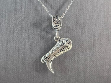 Womens Estate Sterling Silver Western Cowboy Boot Pendant Necklace