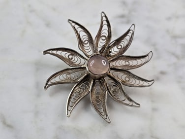 Womens Vintage Estate Sterling Silver Filigree Star Brooch
