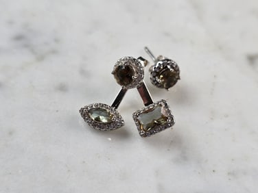 Womens Sterling Silver Modernist CZ Earrings