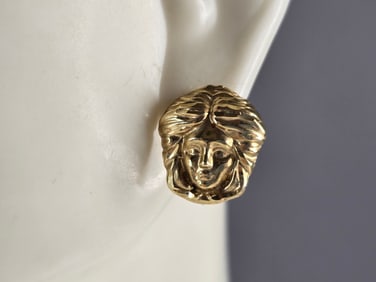 Womens Vintage Estate 10K Gold Medusa Head Stud Earrings