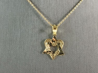 Sterling Silver GT Jewish Judaica Star David Heart Pendant Necklace