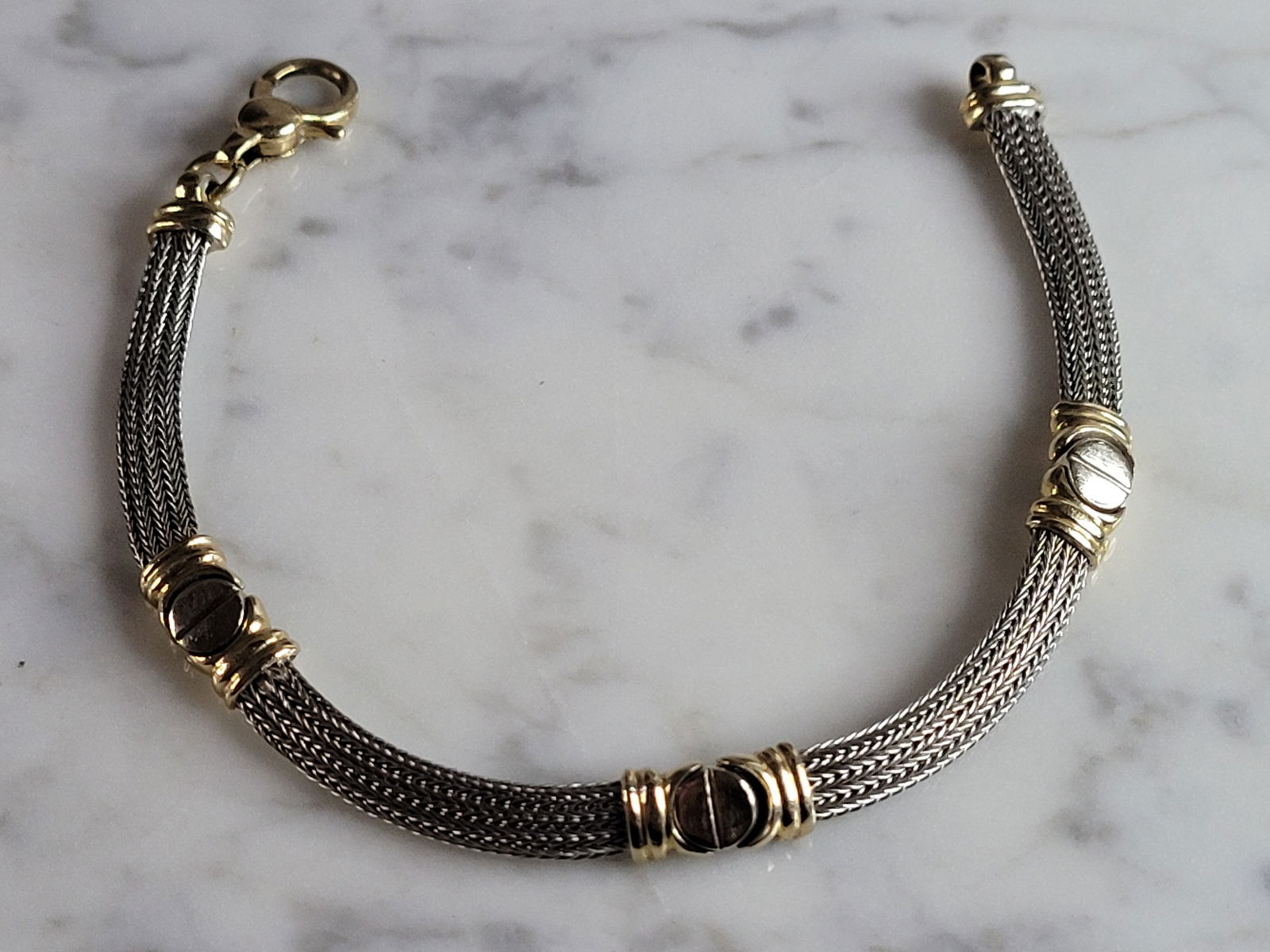 Womens Vintage Estate 14K White & Yellow Gold Modernist Bracelet (1 of 6)