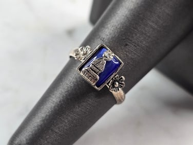 Womens Vintage Estate Sterling Silver Floral Cabochon Ring