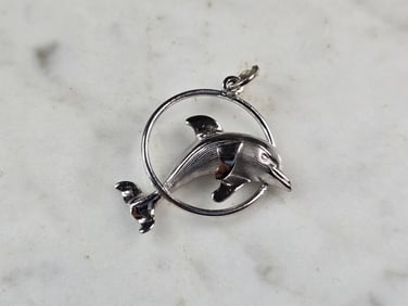 Womens Vintage Estate Sterling Silver Dolphin Pendant