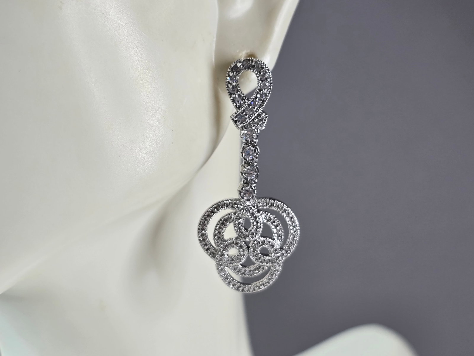 Womens Vintage Estate Sterling Silver Infinity Knot CZ Earrings (1 of 4)