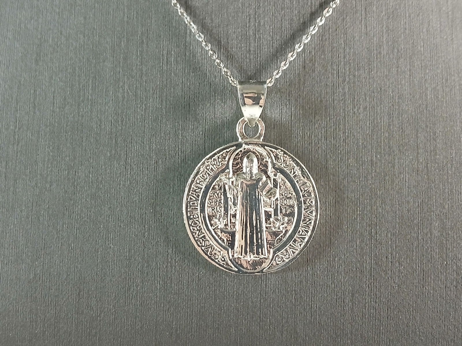 Womens Sterling Silver Religious St Benedict Cross Pendant Necklace (1 of 4)