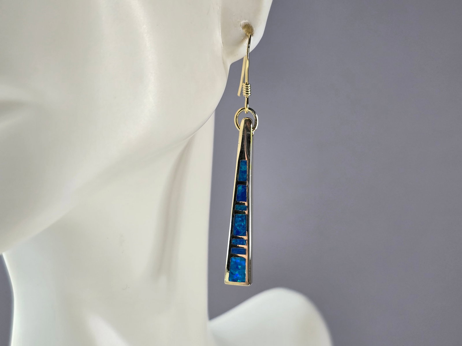 Womens Sterling Silver Gold Tone Modernist Blue Opal Earrings (1 of 4)