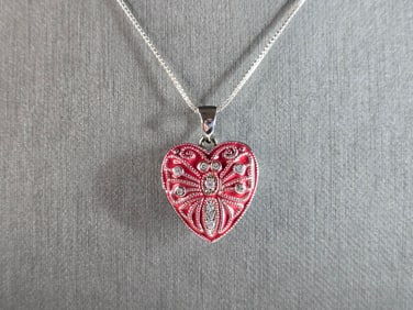 Womens Vintage Estate Sterling Silver Heart Pendant Locket Necklace