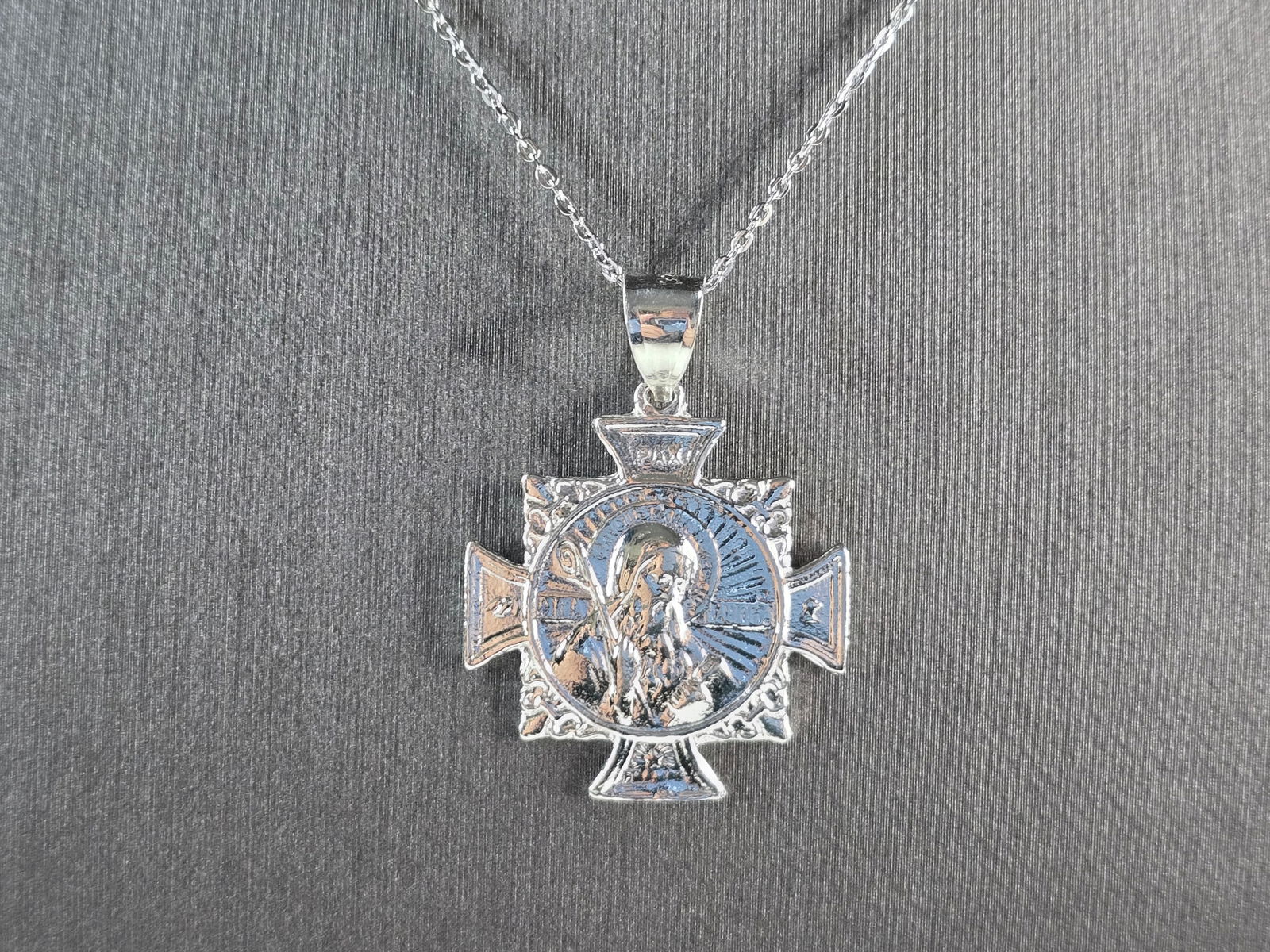 Womens Sterling Silver Religious St Benedict Cross Pendant Necklace (1 of 4)