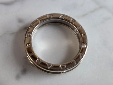 Mens Estate 18K White Gold Designer Bvlgari Wedding Band Ring