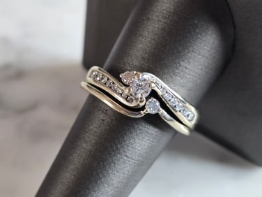 Womens Vintage Estate 14K White Gold Diamond Engagement Ring