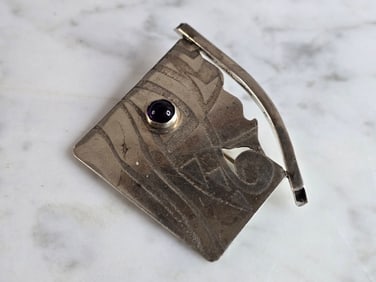 Womens Vintage Estate Sterling Silver Modernist Brooch