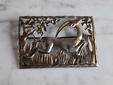 Women's Vintage Estate Sterling Silver Art Deco Stag Brooch