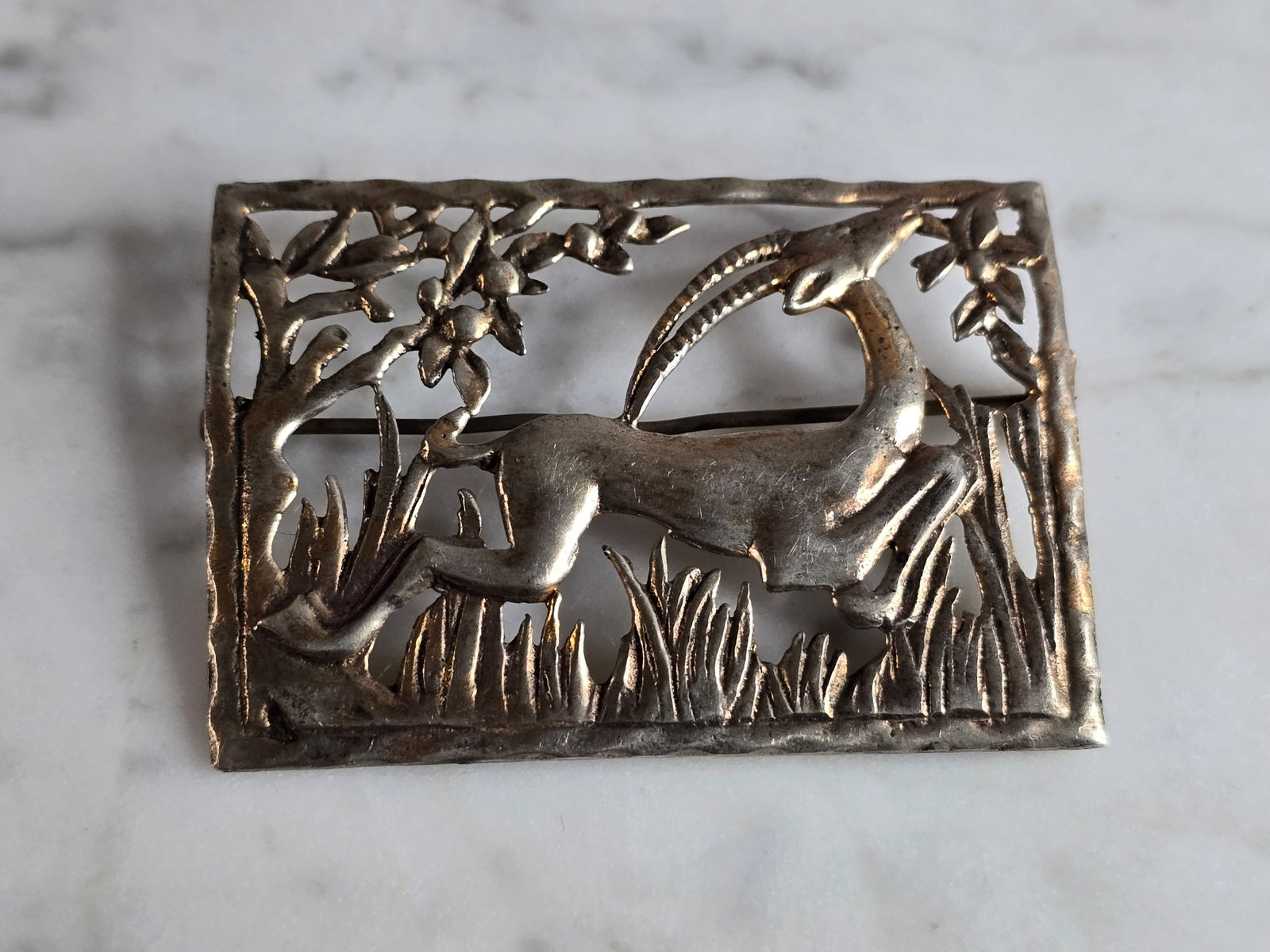 Women's Vintage Estate Sterling Silver Art Deco Stag Brooch (1 of 3)