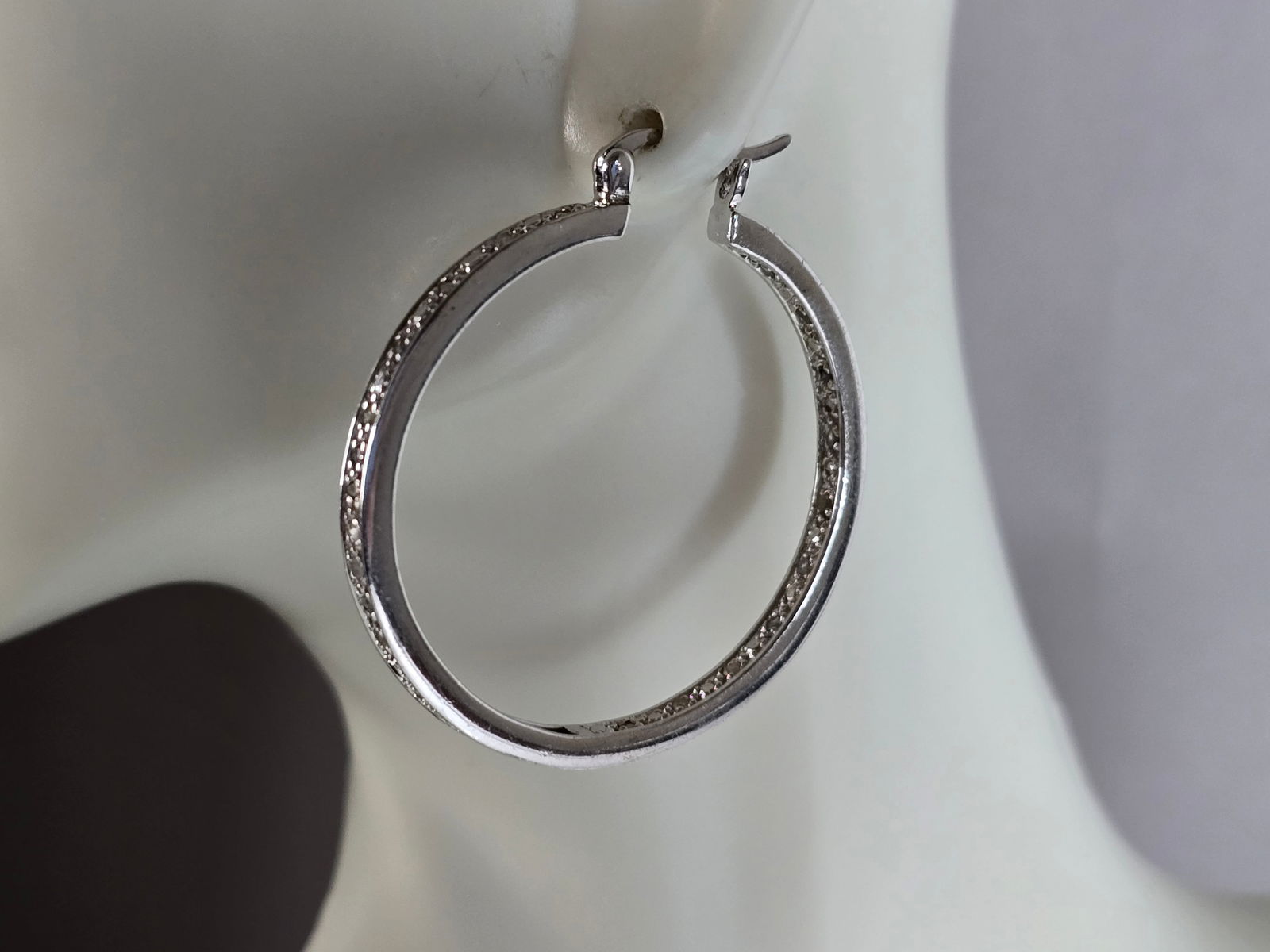Womens Vintage Estate Sterling Silver CZ Hoop Earrings (1 of 5)
